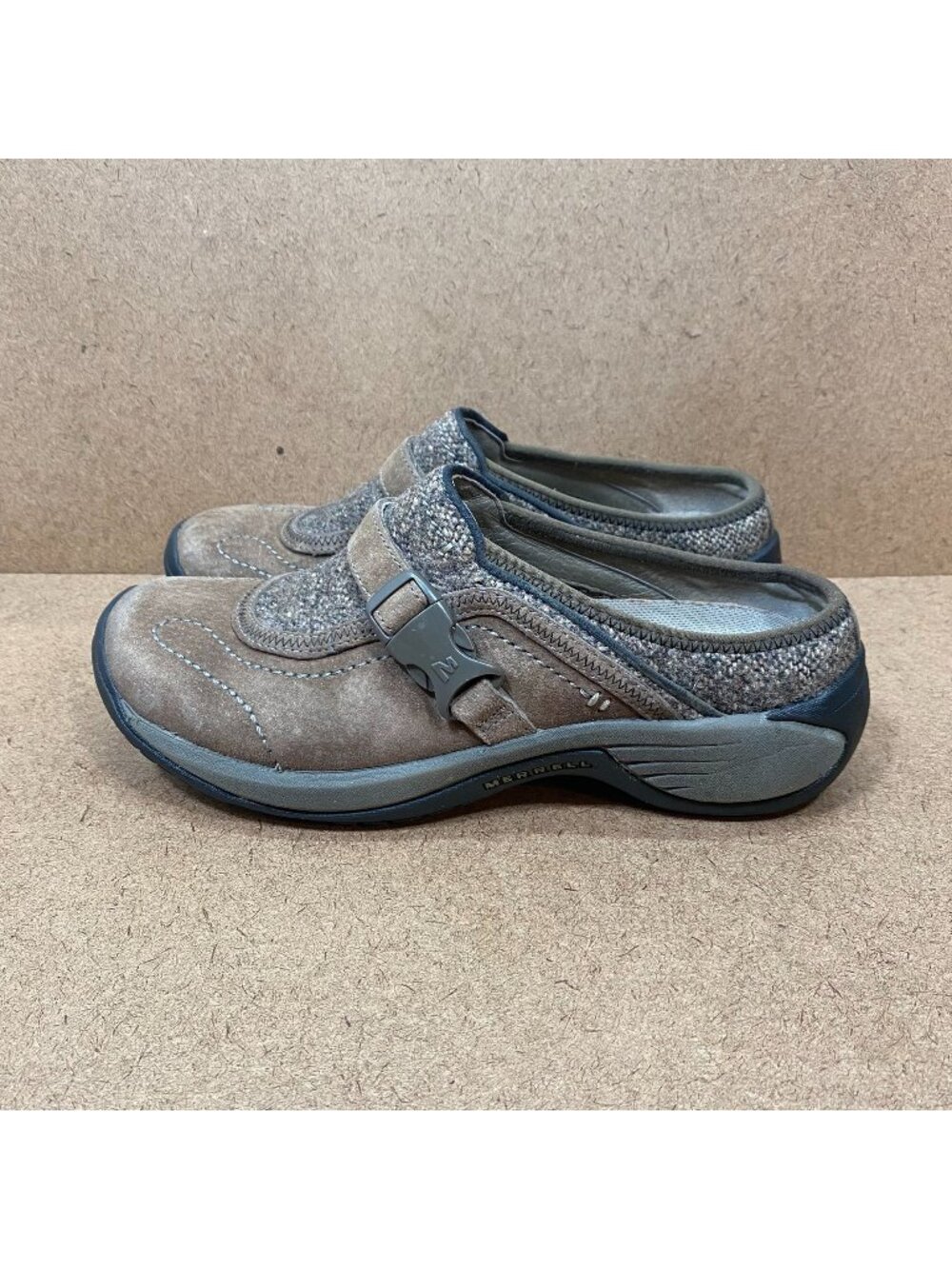 Merrell Womens Encore Sidestep Slip-On Mules Suede Shoes Size 7 Brown Casual